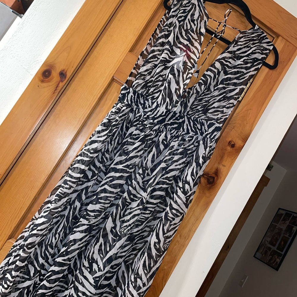 America & Beyond Zebra Maxi Dress Beach Pool Sheer Cover-Up XL